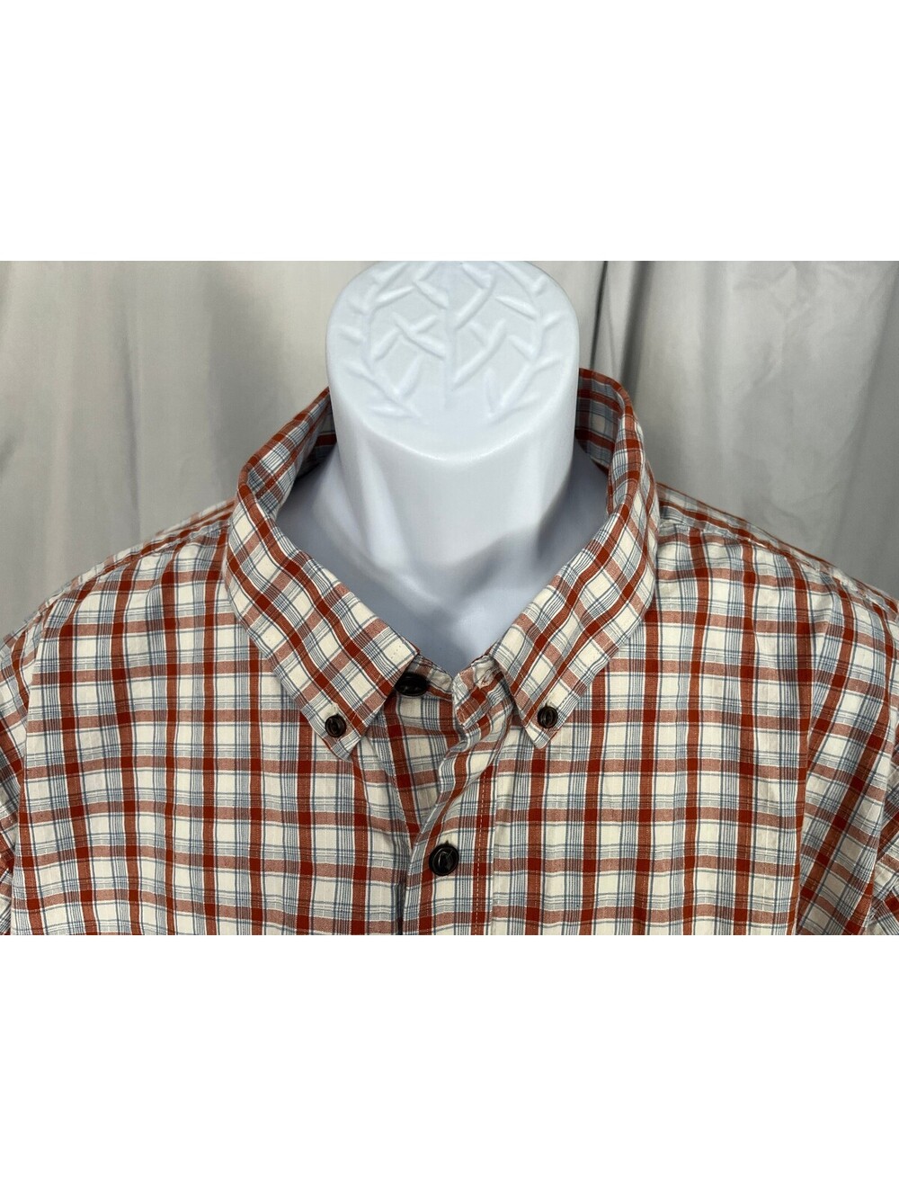 Orvis Men's Beige Orange Blue Active Fit Short Sleeve Plaid Shirt 2XL XXL